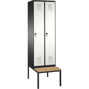 C+P EVOLO Garderobenschrank, mit Sitzbank, 2 Abteile, Abteilbreite 300 mm, schwarzgrau / reinweiß