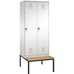 C+P EVOLO Garderobenschrank, mit Sitzbank, 2 Abteile, Abteilbreite 400 mm, lichtgrau
