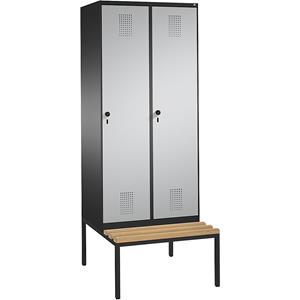 C+P EVOLO Garderobenschrank, mit Sitzbank, 2 Abteile, Abteilbreite 400 mm, schwarzgrau / weißaluminium