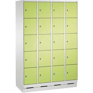 C+P EVOLO Fächerschrank, mit Sockel, 4 Abteile, je 5 Fächer, Abteilbreite 300 mm, lichtgrau / viridingrün