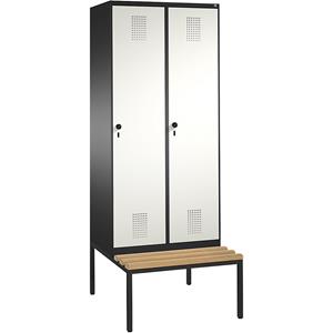 C+P EVOLO Garderobenschrank, mit Sitzbank, 2 Abteile, Abteilbreite 400 mm, schwarzgrau / reinweiß