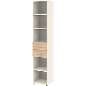 Home Office combinatierek TEMPIO, van hout, 2 laden, 6 OH, B 400 x D 330 x H 2130 mm, wit/Sonoma eik