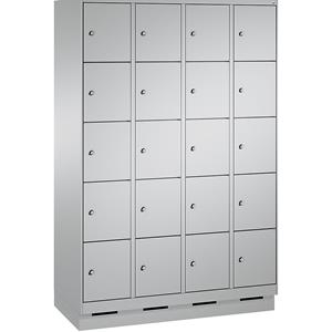 C+P EVOLO Fächerschrank, mit Sockel, 4 Abteile, je 5 Fächer, Abteilbreite 300 mm, weißaluminium / weißaluminium