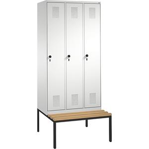 C+P EVOLO Garderobenschrank, mit Sitzbank, 3 Abteile, Abteilbreite 300 mm, lichtgrau