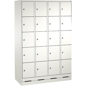 C+P EVOLO Fächerschrank, mit Sockel, 4 Abteile, je 5 Fächer, Abteilbreite 300 mm, verkehrsweiß / verkehrsweiß