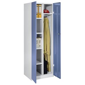 Wolf Stahlschrank, Breite 600 mm, 4 Böden, 1 Garderobe, Türen taubenblau