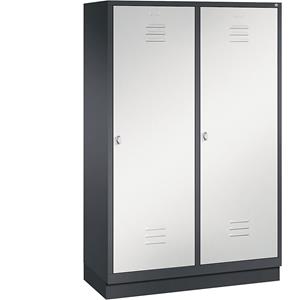 C+P CLASSIC Garderobenschrank mit Sockel, Tür über 2 Abteile, 4 Abteile, Abteilbreite 300 mm, schwarzgrau / lichtgrau