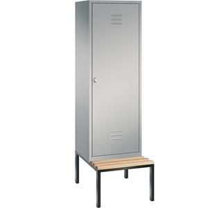 C+P CLASSIC Garderobenschrank mit untergebauter Sitzbank, Tür über 2 Abteile, 2 Abteile, Abteilbreite 300 mm, weißaluminium