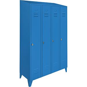 Wolf Stalen kast met schuin dak, afdelingen kasthoog, totale breedte 1200 mm, 4 afdelingen, lichtblauw RAL 5012