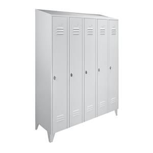 Wolf Stalen kast met schuin dak, afdelingen kasthoog, totale breedte 1500 mm, 5 afdelingen, lichtgrijs RAL 7035