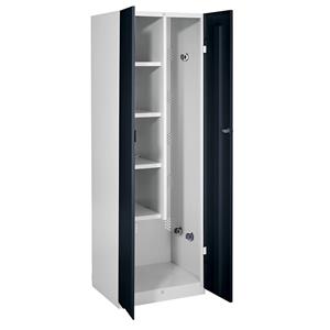Wolf Stahlschrank, Breite 600 mm, 4 Böden, 1 Geräteabteil, Türen tiefschwarz