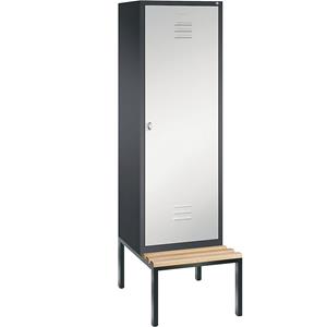C+P CLASSIC Garderobenschrank mit untergebauter Sitzbank, Tür über 2 Abteile, 2 Abteile, Abteilbreite 300 mm, schwarzgrau / lichtgrau