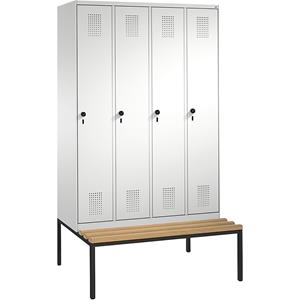 C+P EVOLO Garderobenschrank, mit Sitzbank, 4 Abteile, Abteilbreite 300 mm, lichtgrau