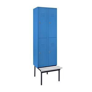 Wolf Halbhoher Garderobenschrank mit Sitzbankuntergestell, 300 mm, 4 Fächer, Vollwand, lichtblau
