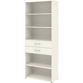 Home Office combinatie schappenkast TEMPIO, van hout, 2 laden, 6 OH, B 800 x D 330 x H 2130 mm, wit/wit