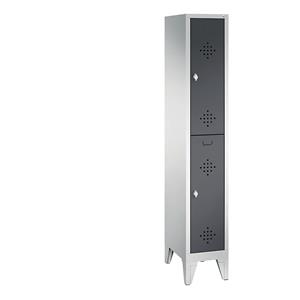 C+P CLASSIC Garderobenschrank mit Füßen, doppelstöckig, 1 Abteil, je 2 Fächer, Abteilbreite 300 mm, lichtgrau / schwarzgrau