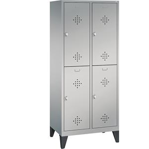 C+P CLASSIC Garderobenschrank mit Füßen, doppelstöckig, 2 Abteile, je 2 Fächer, Abteilbreite 400 mm, weißaluminium