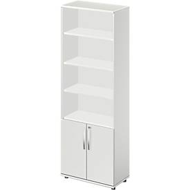 Schäfer Shop Select LOGIN combinatiekast, 4 legborden bovenaan, 2 dossierhoogtes met deuren onderaan, B 800 x D 420 x H 2240 mm, lichtgrijs/lichtgrijs