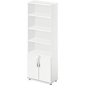 Schäfer Shop Select LOGIN combinatiekast, 4 legborden bovenaan, 2 dossierhoogtes met deuren onderaan, B 800 x D 420 x H 2240 mm, wit/wit