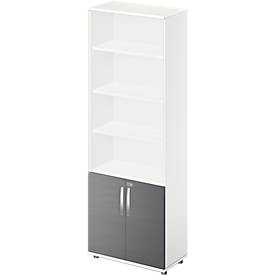 Schäfer Shop Select LOGIN combinatiekast, 4 legborden boven, 2 dossierhoogtes met deuren onder, B 800 x D 420 x H 2240 mm, wit/grafiet