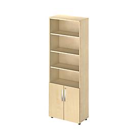 Schäfer Shop Select LOGIN combinatiekast, 4 legborden boven, 2 dossierhoogtes met deuren onder, B 800 x D 420 x H 2240 mm, ahorn decor/mapeldoorn decor