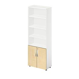 Schäfer Shop Select LOGIN combinatiekast, 4 legborden boven, 2 dossierhoogtes met deuren onder, B 800 x D 420 x H 2240 mm, wit/mapeldoorn decor
