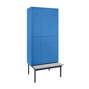 Wolf Halfhoge garderobekast met ondergebouwde bank, 300 mm, 6 vakken, dichte wand, lichtblauw