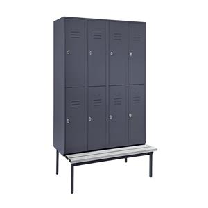 Wolf Halfhoge garderobekast met ondergebouwde bank, 300 mm, 8 vakken, dicht, blauwgrijs