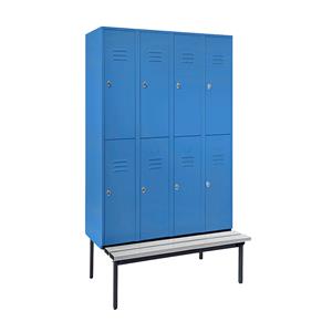 Wolf Halfhoge garderobekast met ondergebouwde bank, 300 mm, 8 vakken, dichte wand, lichtblauw