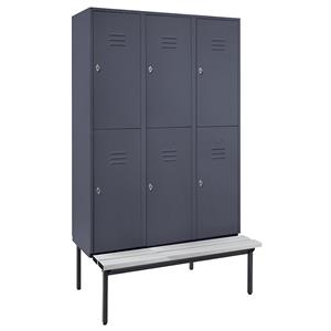 Wolf Halfhoge garderobekast met ondergebouwde bank, 400 mm, 6 vakken, dicht, blauwgrijs
