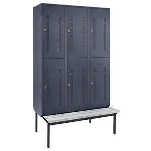 Wolf Halfhoge garderobekast met ondergebouwde bank, 400 mm, 6 vakken, geperforeerd, blauwgrijs