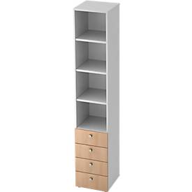 Combinatiekast TOPAS LINE, 6 dossierhoogtes, legborden + 4 laden, wit/eiken