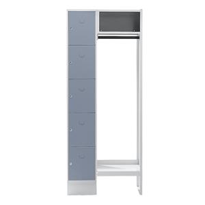 Wolf Schließfachgarderoben-System, 5 Fächer links, 5 Kleiderbügel, Gesamtbreite 750 mm, Fachbreite 298 mm, silbergrau/lichtgrau