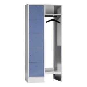 Wolf Privé-vakkenkast systeem, 5 vakken links, 5 kleerhangers, totale breedte 850 mm, vakbreedte 398 mm, duifblauw/lichtgrijs