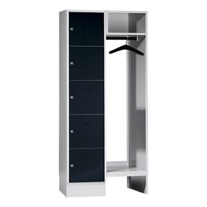 Wolf Privé-vakkenkast systeem, 5 vakken links, 5 kleerhangers, totale breedte 850 mm, vakbreedte 398 mm, gitzwart/lichtgrijs