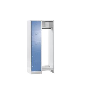 Wolf Privé-vakkenkast systeem, 5 vakken links, 5 kleerhangers, totale breedte 850 mm, vakbreedte 398 mm, lichtblauw/lichtgrijs