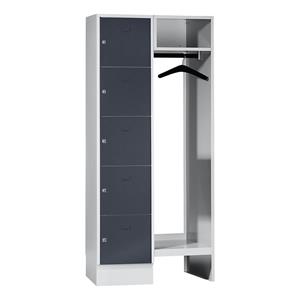 Wolf Privé-vakkenkast systeem, 5 vakken links, 5 kleerhangers, totale breedte 850 mm, vakbreedte 398 mm, basaltgrijs/lichtgrijs