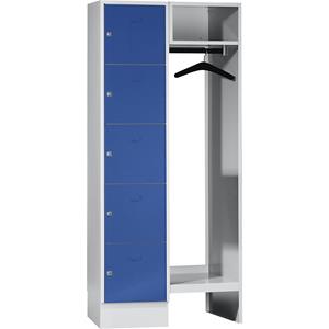 Wolf Privé-vakkenkast systeem, 5 vakken links, 5 kleerhangers, totale breedte 850 mm, vakbreedte 398 mm, gentiaanblauw
