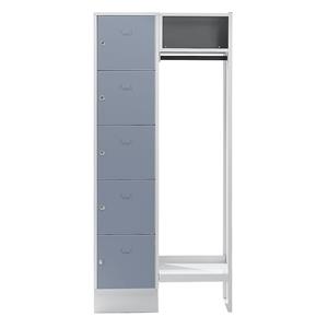 Wolf Privé-vakkenkast systeem, 5 vakken links, 5 kleerhangers, totale breedte 850 mm, vakbreedte 398 mm, zilvergrijs/lichtgrijs