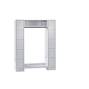 Wolf Schließfachgarderoben-System, 10 Fächer außen, 10 Kleiderbügel, Gesamtbreite 1470 mm, Fachbreite 298 mm, lichtgrau