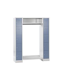 Wolf Schließfachgarderoben-System, 10 Fächer außen, 10 Kleiderbügel, Gesamtbreite 1470 mm, Fachbreite 298 mm, taubenblau/lichtgrau