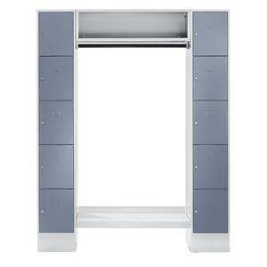 Wolf Privé-vakkenkast systeem, 10 vakken buiten, 10 kleerhangers, totale breedte 1470 mm, vakbreedte 298 mm, zilvergrijs/lichtgrijs