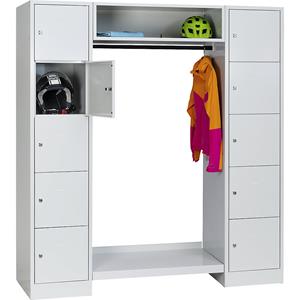Wolf Privé-vakkenkast systeem, 10 vakken buiten, 10 kleerhangers, totale breedte 1670 mm, vakbreedte 398 mm, lichtgrijs