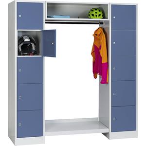Wolf Privé-vakkenkast systeem, 10 vakken buiten, 10 kleerhangers, totale breedte 1670 mm, vakbreedte 398 mm, duifblauw/lichtgrijs