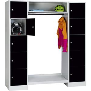 Wolf Privé-vakkenkast systeem, 10 vakken buiten, 10 kleerhangers, totale breedte 1670 mm, vakbreedte 398 mm, gitzwart/lichtgrijs
