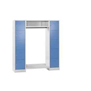 Wolf Privé-vakkenkast systeem, 10 vakken buiten, 10 kleerhangers, totale breedte 1670 mm, vakbreedte 398 mm, lichtblauw/lichtgrijs