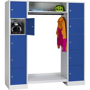 Wolf Privé-vakkenkast systeem, 10 vakken buiten, 10 kleerhangers, totale breedte 1670 mm, vakbreedte 398 mm, gentiaanblauw/lichtgrijs