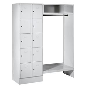 Wolf Privé-vakkenkast systeem, 10 vakken links, 10 kleerhangers, totale breedte 1470 mm, vakbreedte 298 mm, lichtgrijs