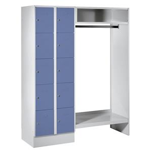 Wolf Privé-vakkenkast systeem, 10 vakken links, 10 kleerhangers, totale breedte 1470 mm, vakbreedte 298 mm, duifblauw/lichtgrijs