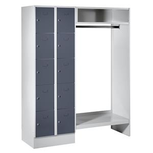 Wolf Privé-vakkenkast systeem, 10 vakken links, 10 kleerhangers, totale breedte 1470 mm, vakbreedte 298 mm, basaltgrijs/lichtgrijs